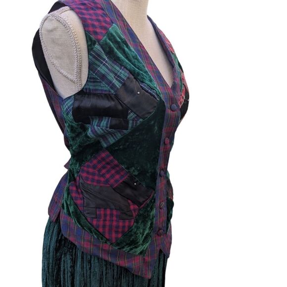 Sandy Starkman vintage plaid‎ patchwork vest with green velour skirt size small - Picture 1 of 15